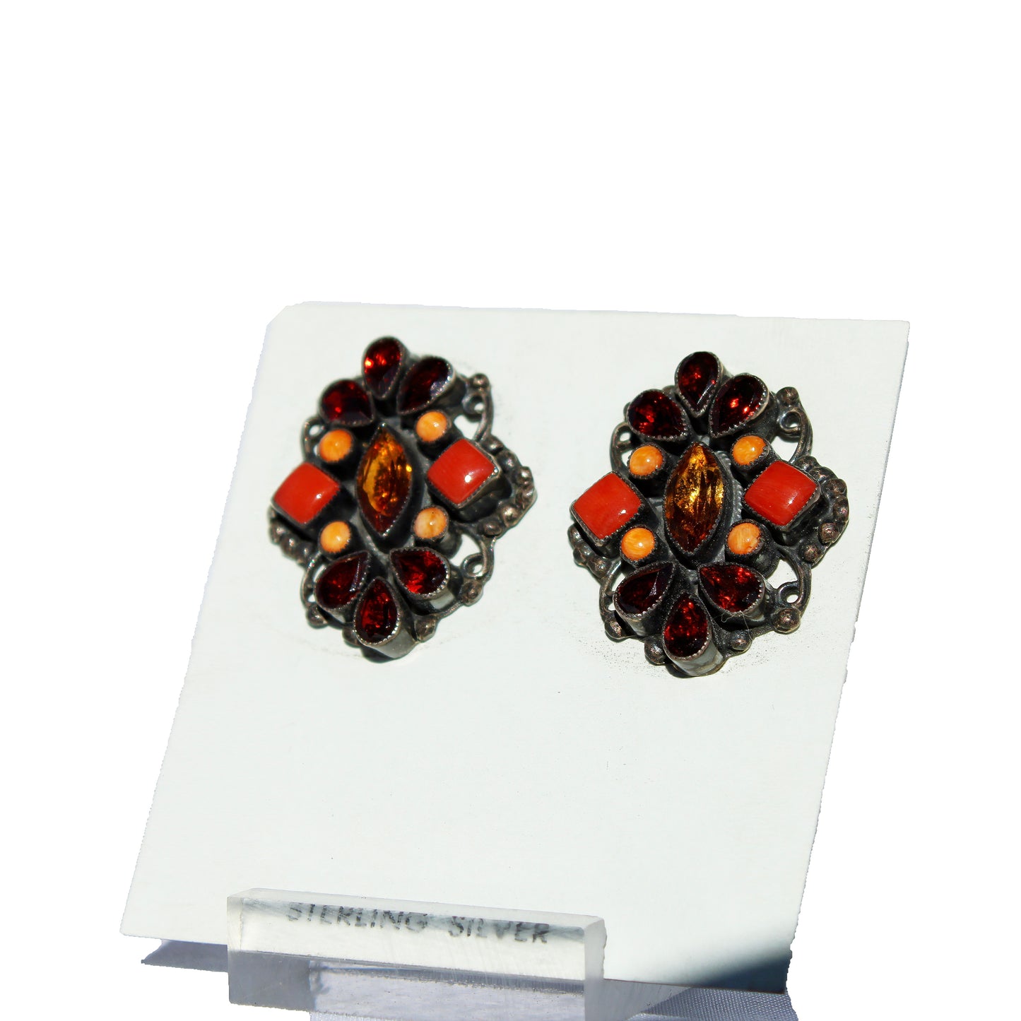 Leo Feeney Earrings – Spiny Oyster, Citrine & Red Garnet Sterling Silver