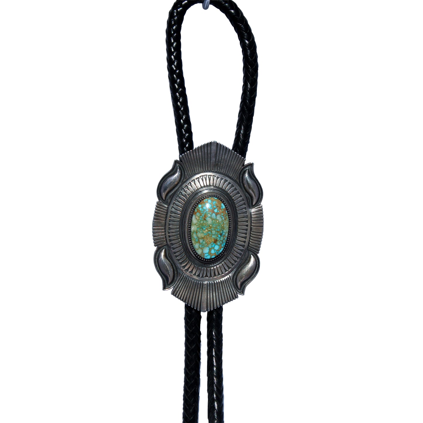 Native American Kingman Golden Web Turquoise Bolo Tie – Sterling Silver by Floyd Parkhurst