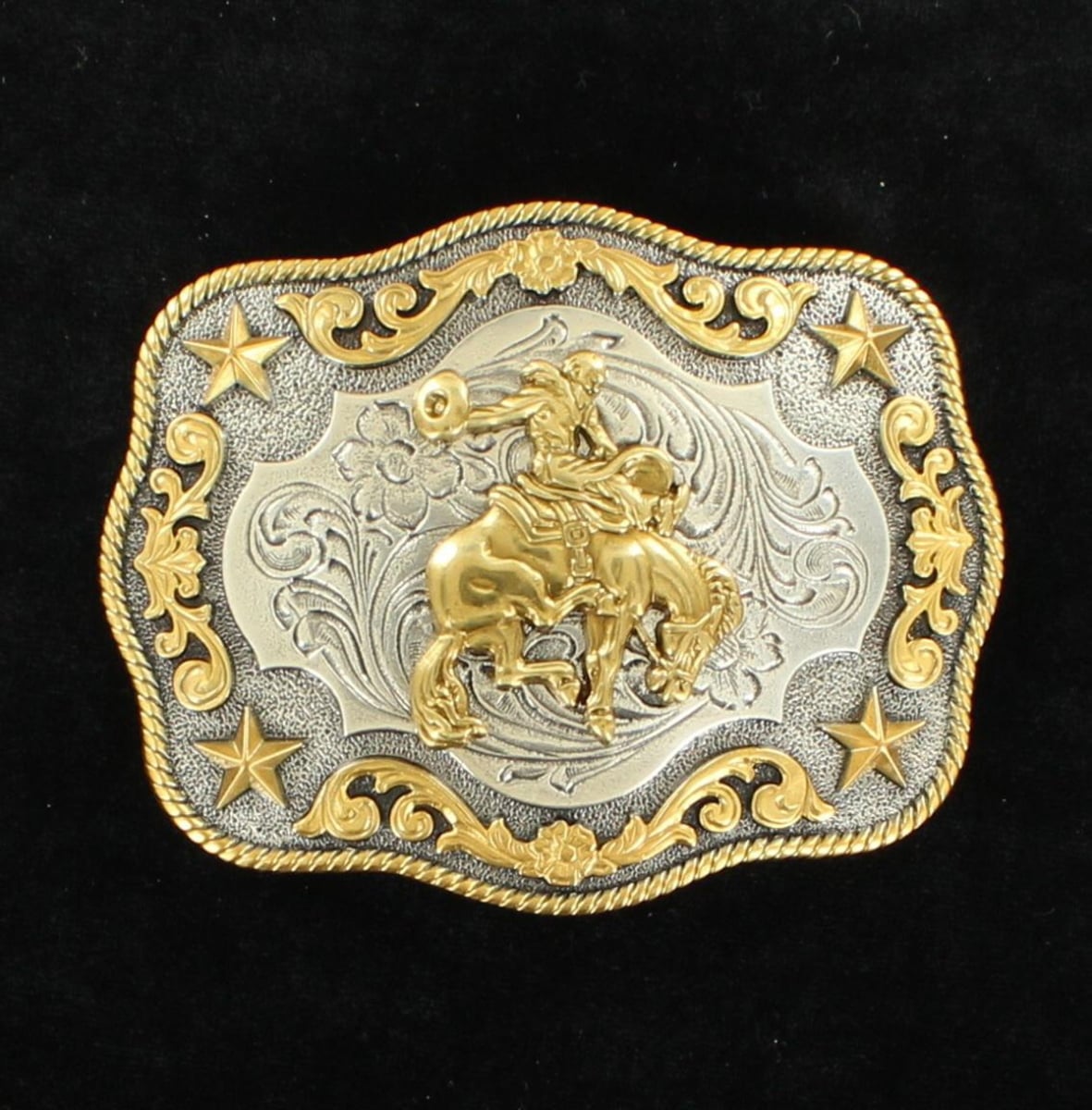Western Rectangle Rope Edge Saddle Bronc Belt Buckle