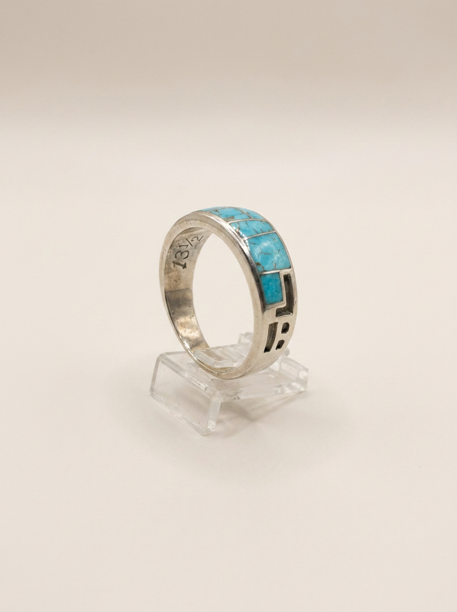 Supersmith navajo Madesterling & Turquoise Etched Ring