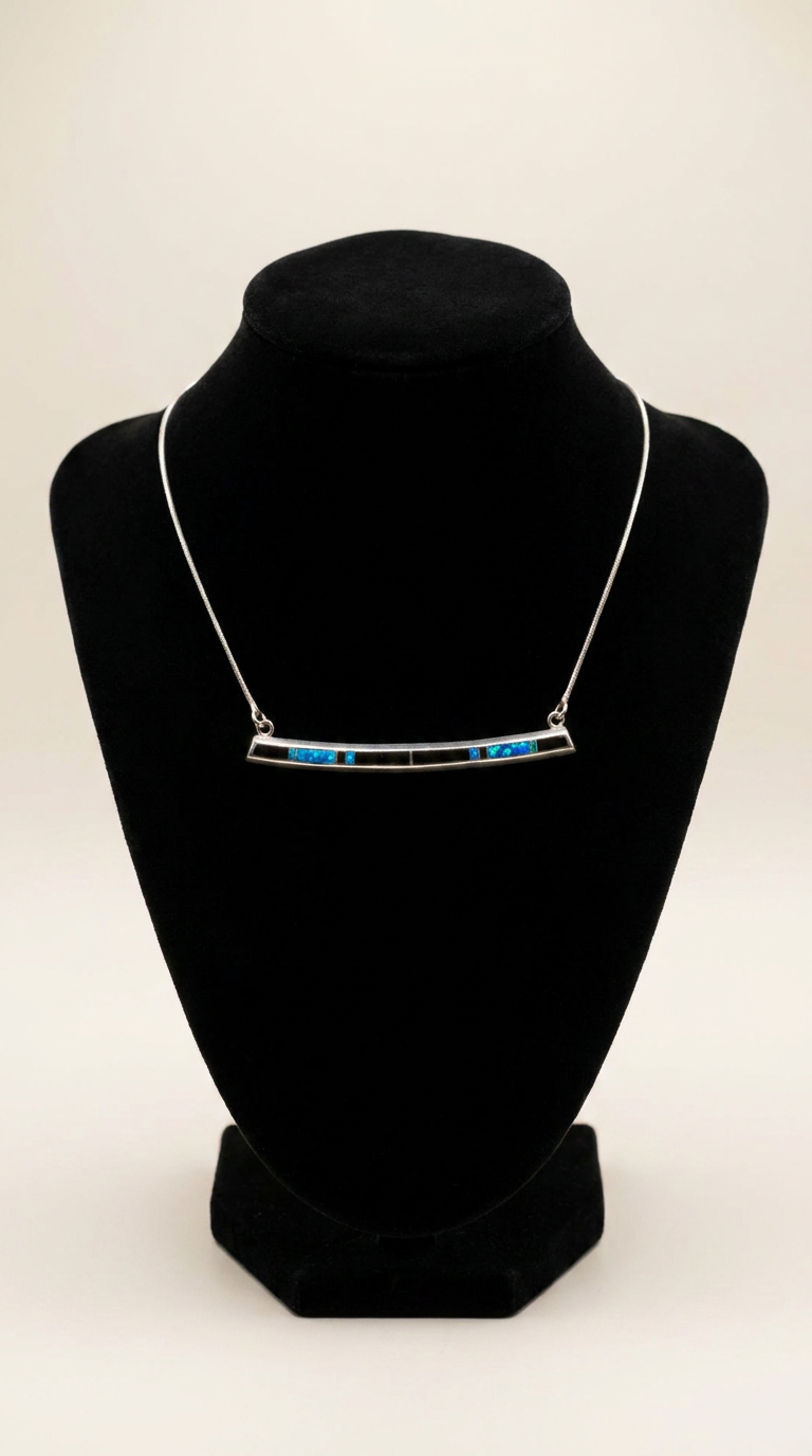 navajo Handmade Super Smith Sterling and Lapis Onyx — Necklace