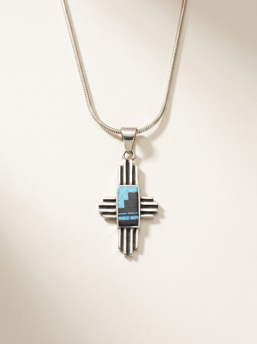 navajo Handmade Super Smith Sterling and Lapis Cross Necklace