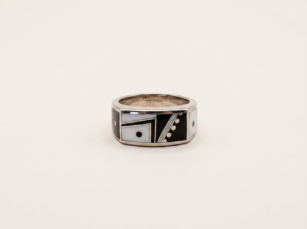 Navajo Made Sterling Buffalo Inlay Ring