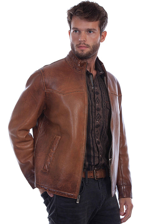 Brown Scully Leather Zip-Up Jacket