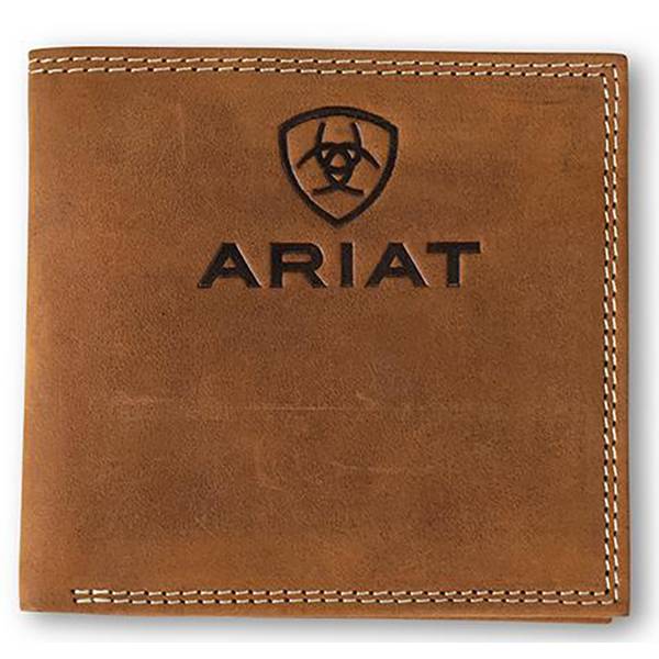 Ariat Men's Large Bifold Embossed Logo Wallet - Medium Brown