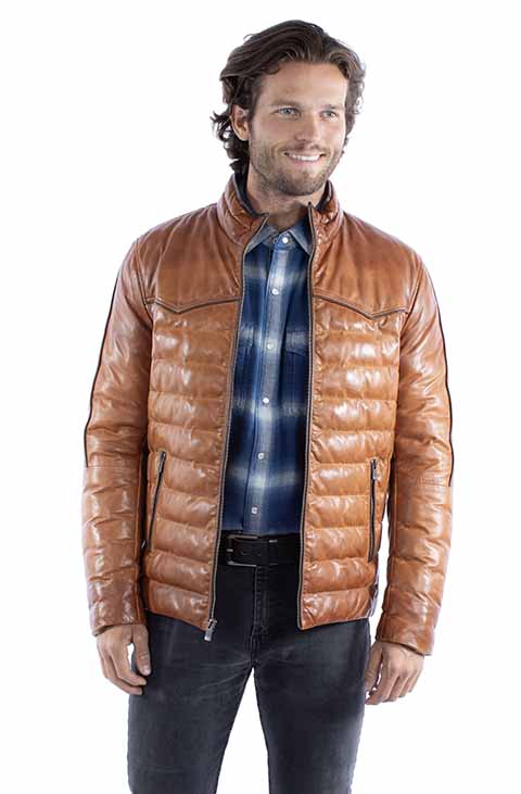 Brown Quilted Leather Zip-Up Jacket