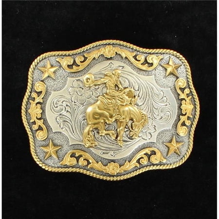 Western Rectangle Rope Edge Saddle Bronc Belt Buckle