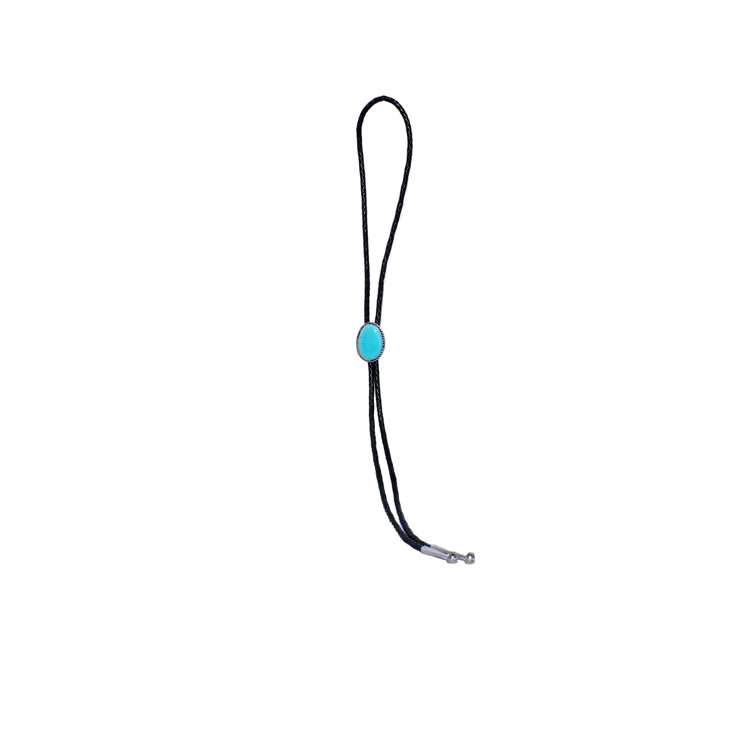 Native American Kingman Turquoise Bolo Tie – Sterling Silver Twisted Rope Bezel, Stamped VS