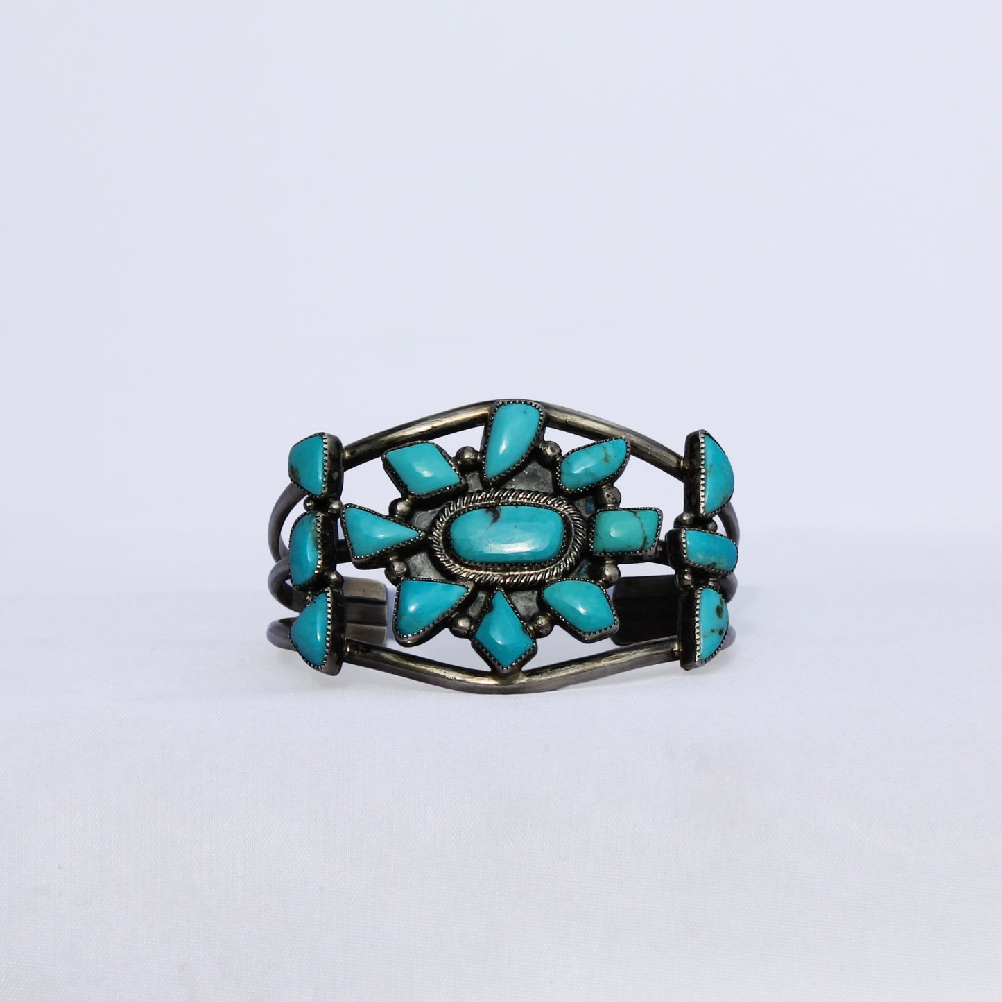 Kingman Turquoise Sterling Silver 3-Band Cuff Bracelet