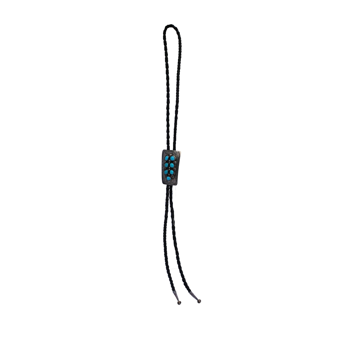 Navajo Jewelry Bolo Tie – Sterling Silver with 7 Kingman Turquoise Stones by Wilbert Manning