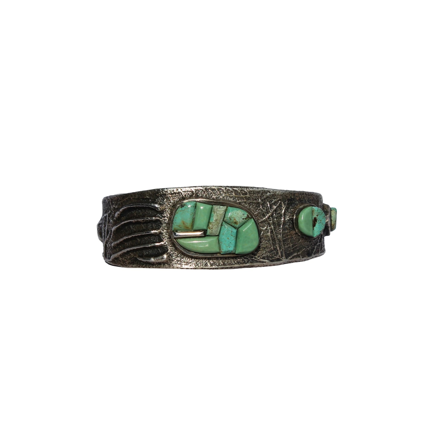 Sand Cast Sterling Silver Bracelet with Dry Creek Turquoise