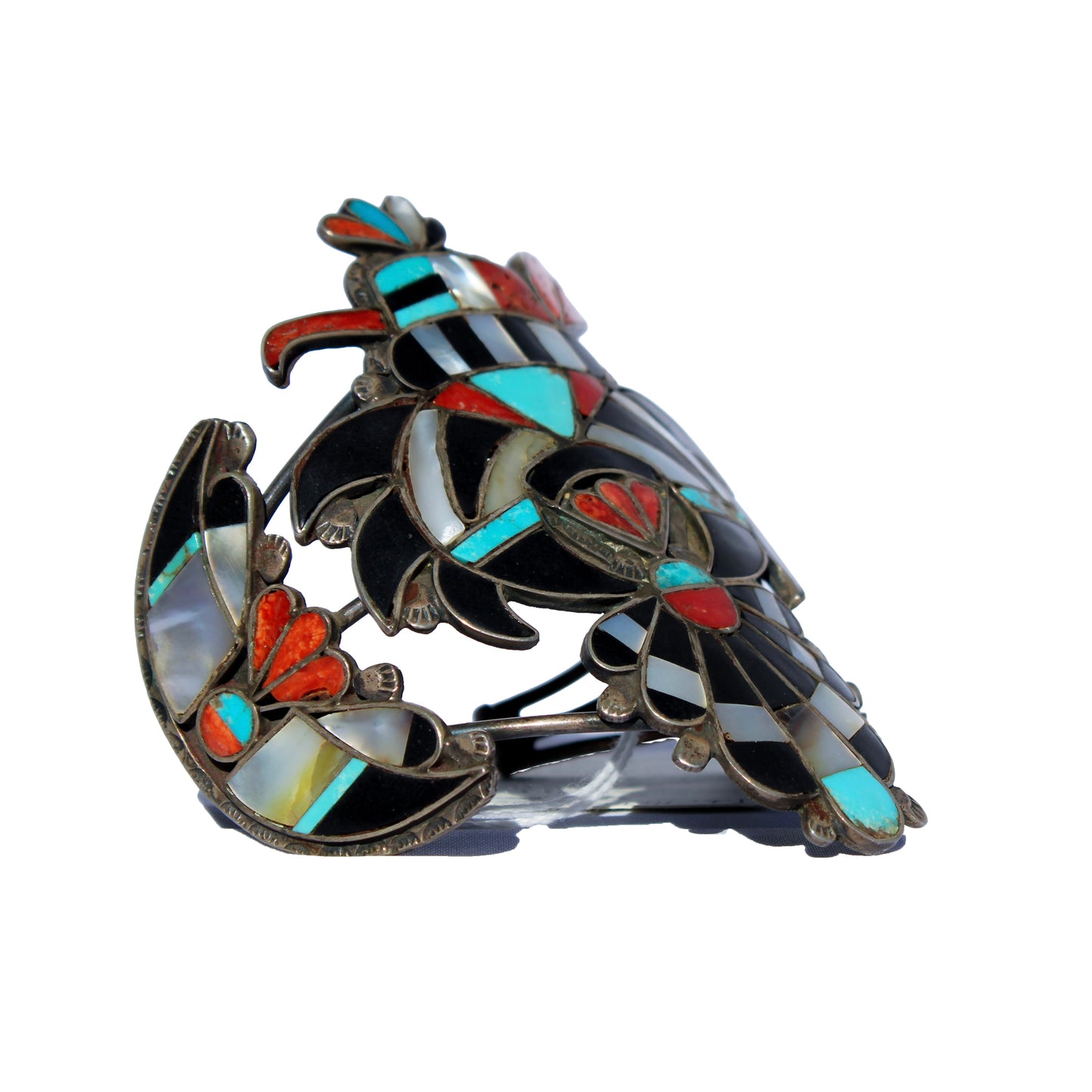1940’s Zuni Eagle Bracelet – Coin Silver Inlay Cuff