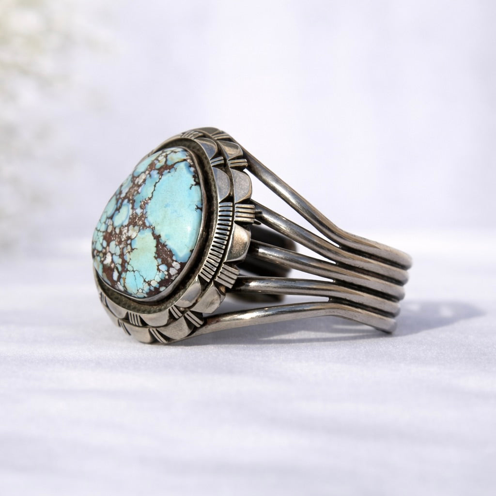 Handmade Silver Cuff Bracelet with Golden Hills Turquoise