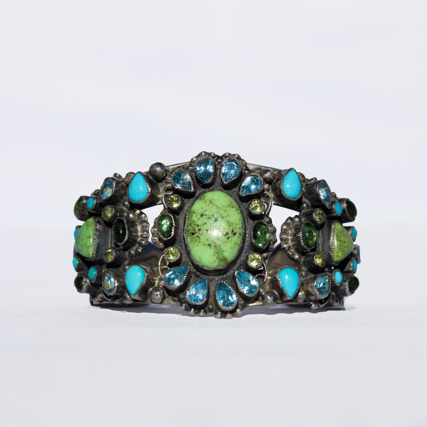 Leo Feeney Bracelet – Gaspeite, Green Peridot, Turquoise & Amethyst in Sterling Silver