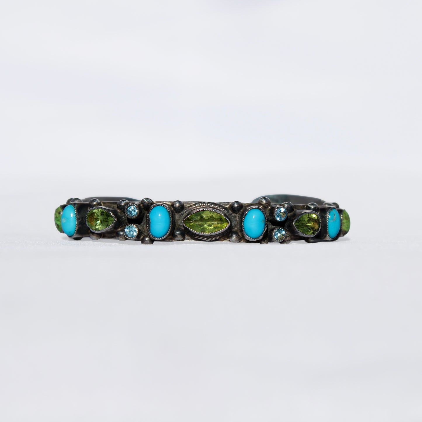 Leo Feeney Bracelet – Green Peridot, Kingman Turquoise & Blue Topaz in Sterling Silver
