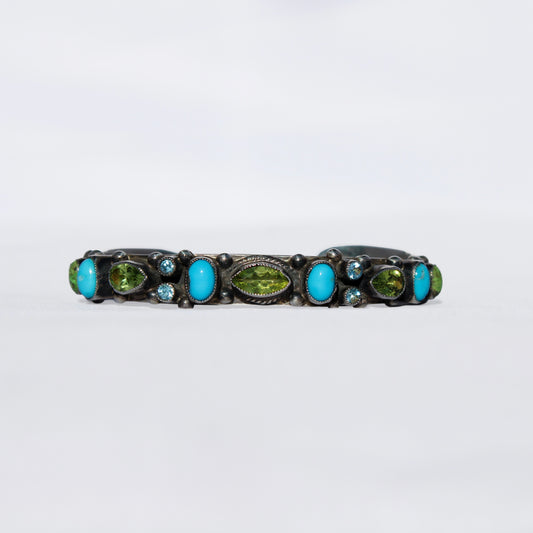 Leo Feeney Bracelet – Green Peridot, Kingman Turquoise & Blue Topaz in Sterling Silver