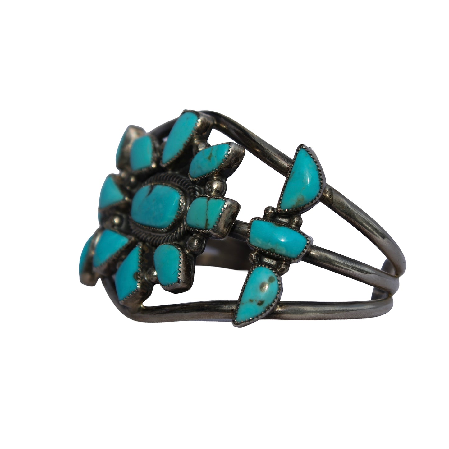 Kingman Turquoise Sterling Silver 3-Band Cuff Bracelet