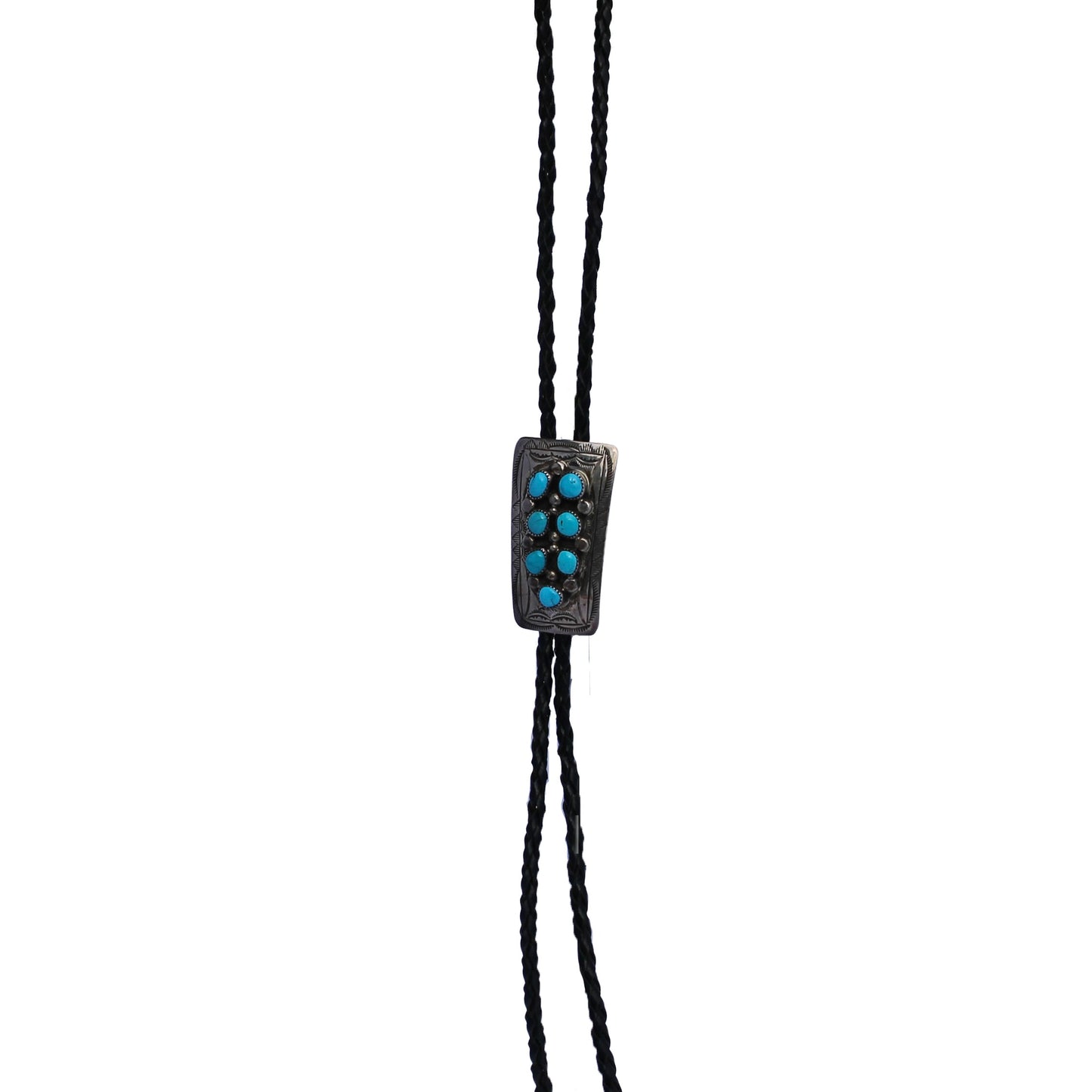 Navajo Jewelry Bolo Tie – Sterling Silver with 7 Kingman Turquoise Stones by Wilbert Manning
