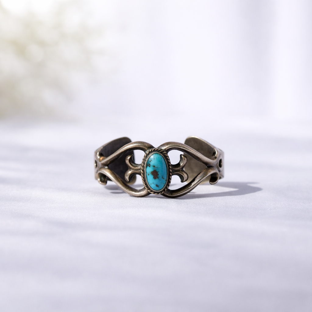 Vintage 1960's Sand Cast Bracelet with Kingman Turquoise