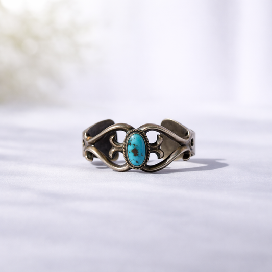 Vintage 1960's Sand Cast Bracelet with Kingman Turquoise