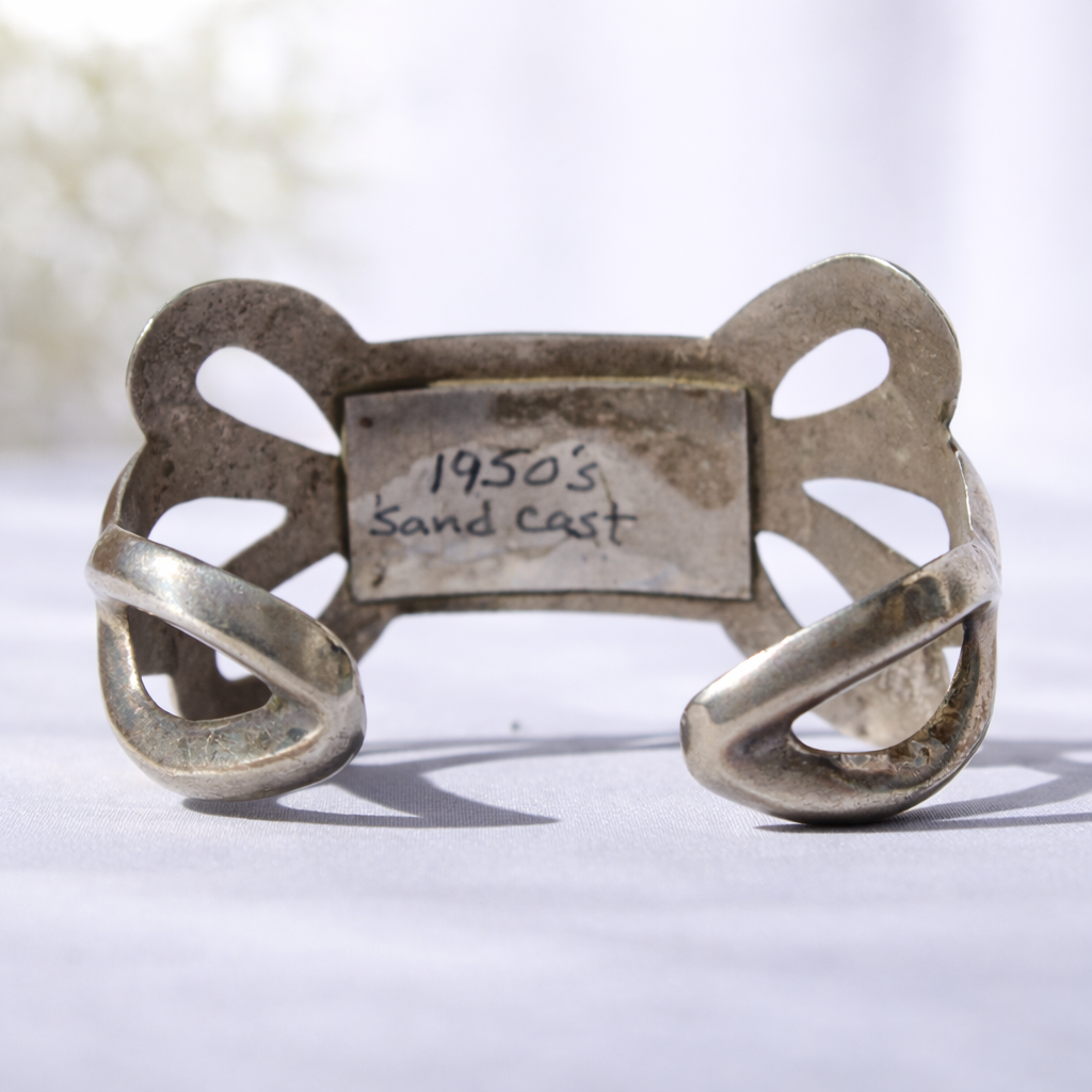 Vintage 1950's Sand Cast Cuff with Turquoise
