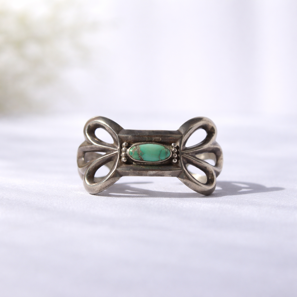 Vintage 1950's Sand Cast Cuff with Turquoise