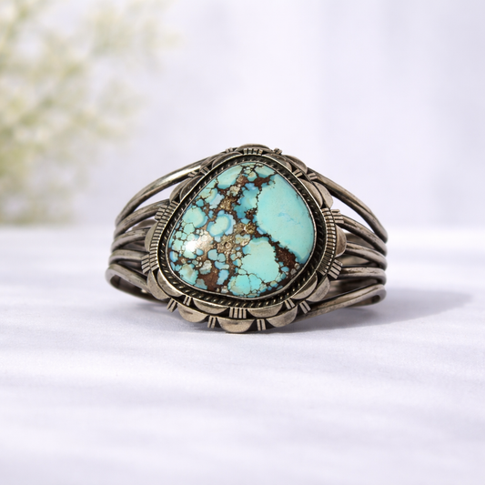 Handmade Silver Cuff Bracelet with Golden Hills Turquoise