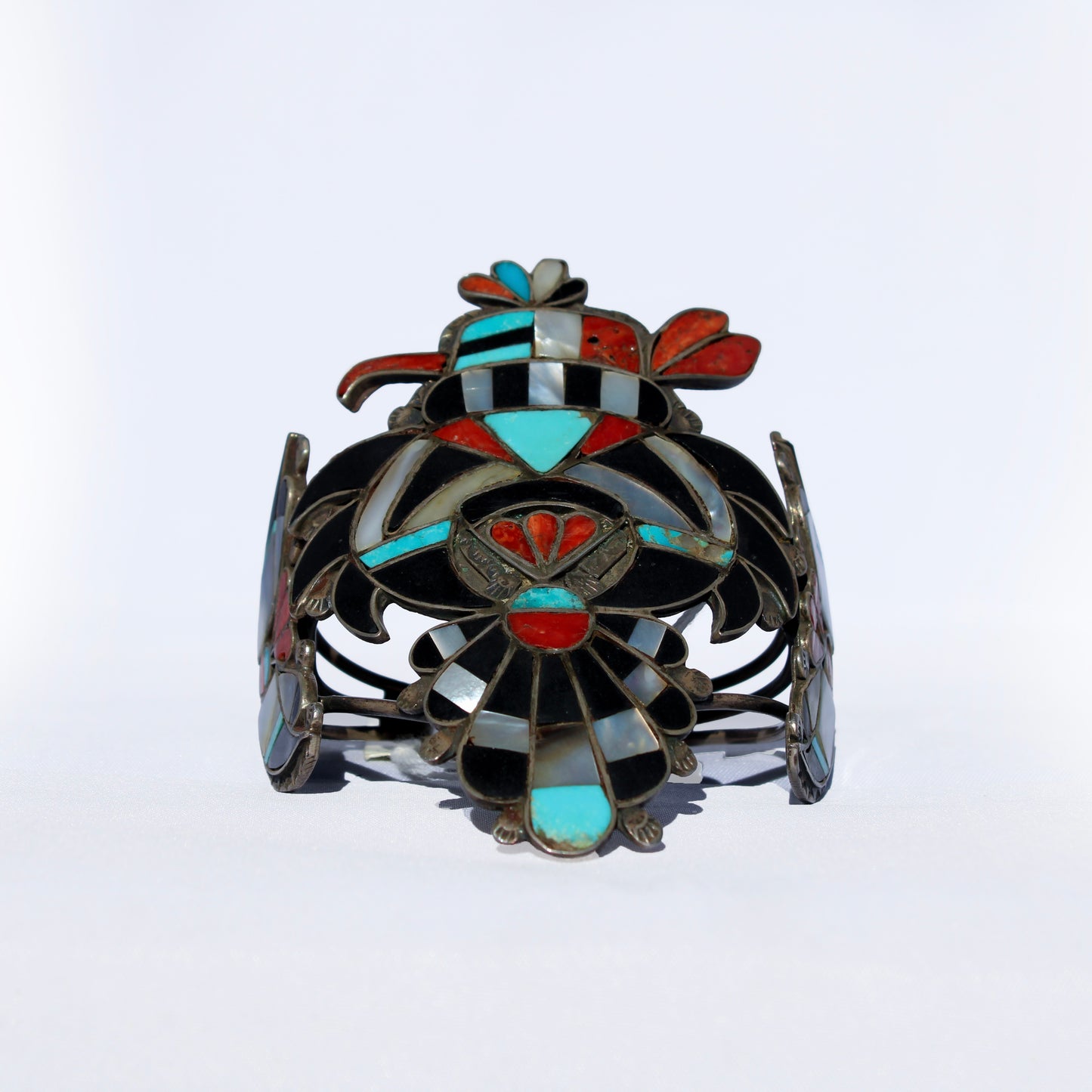1940’s Zuni Eagle Bracelet – Coin Silver Inlay Cuff