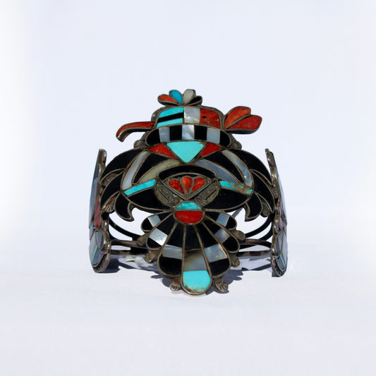 1940’s Zuni Eagle Bracelet – Coin Silver Inlay Cuff