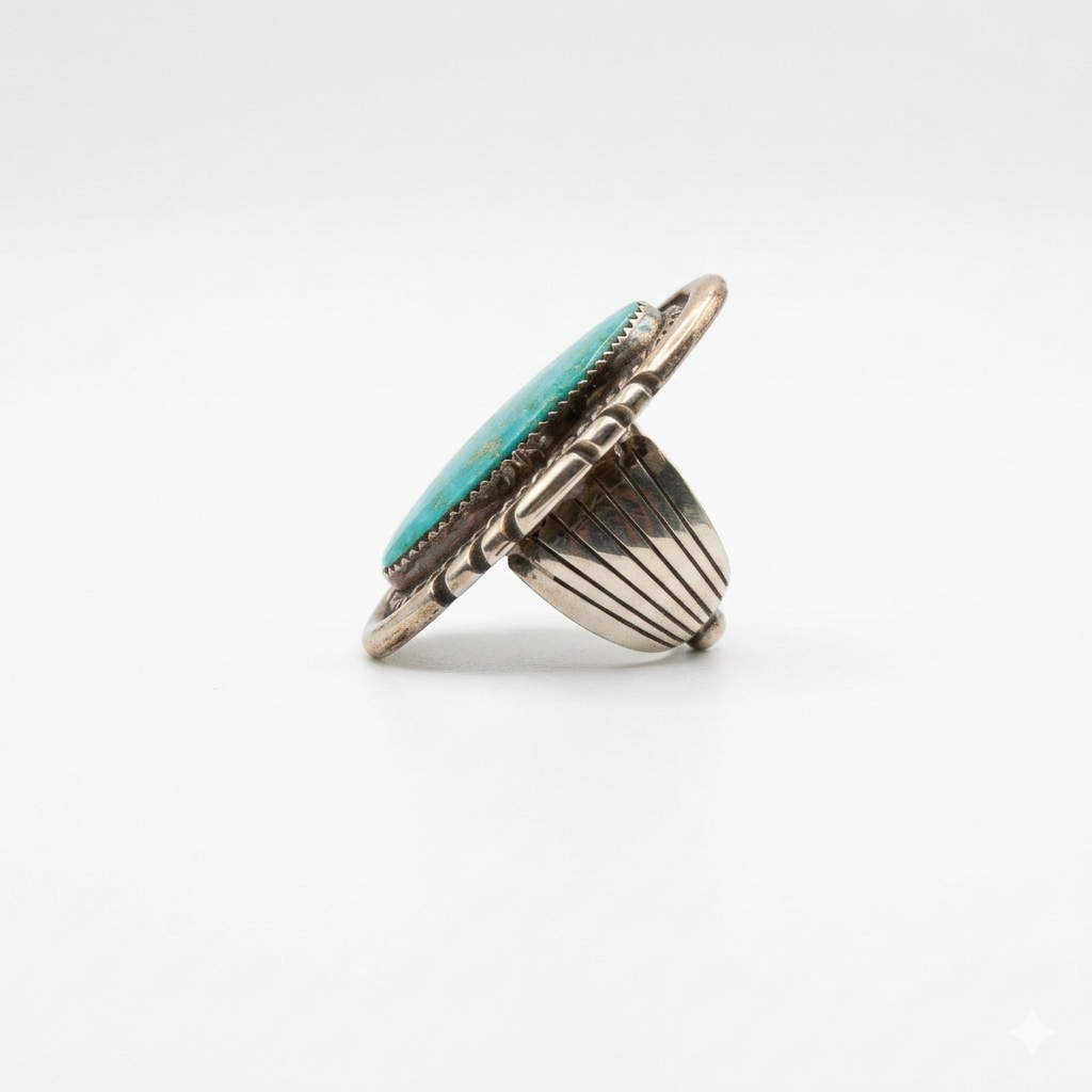 Handmade Kingman Turquoise Ring with Sterling Silver - Size 9