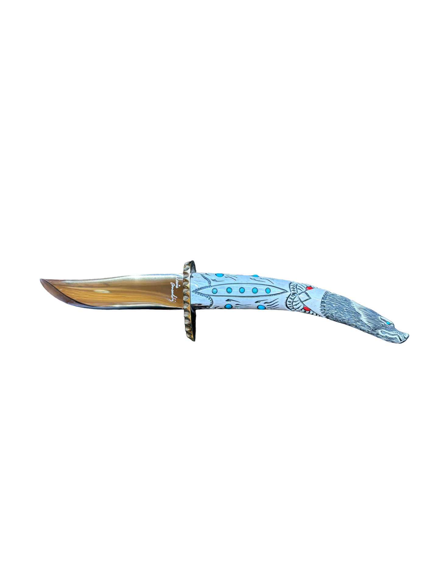 Decorative knife with a blue handle on a white background
