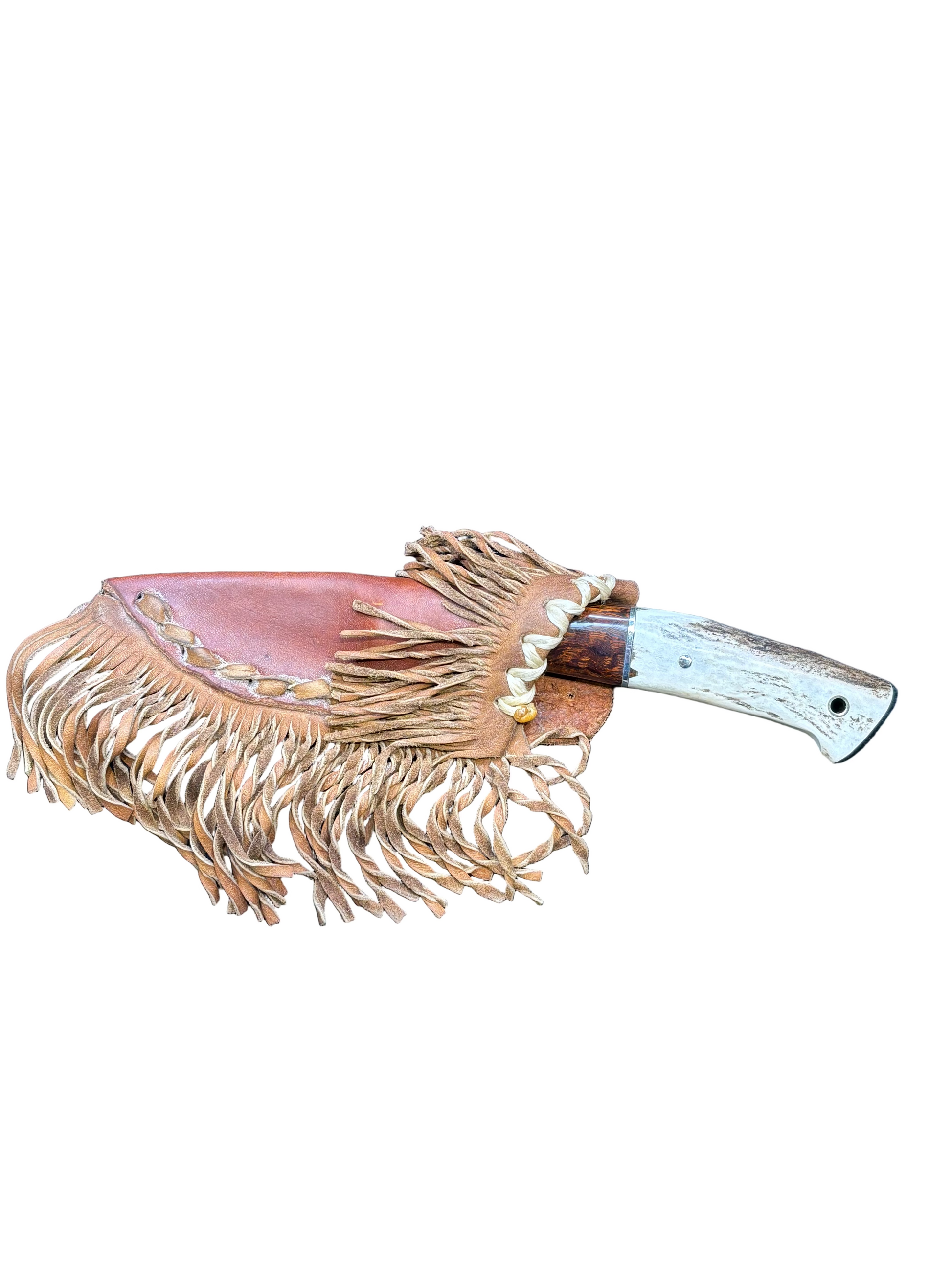 Makeup brush with pink bristle head and wooden handle on a white background