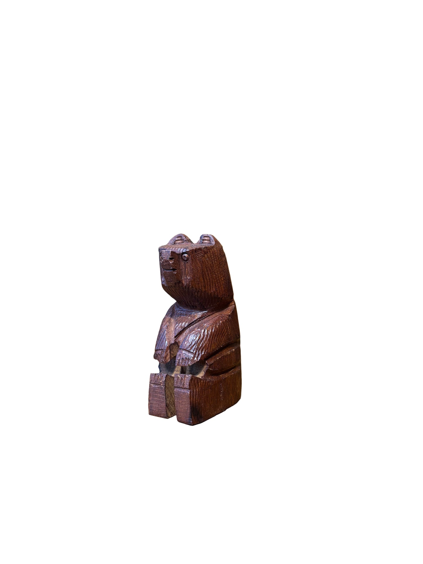 Wooden handle on a wooden door with a blurred background