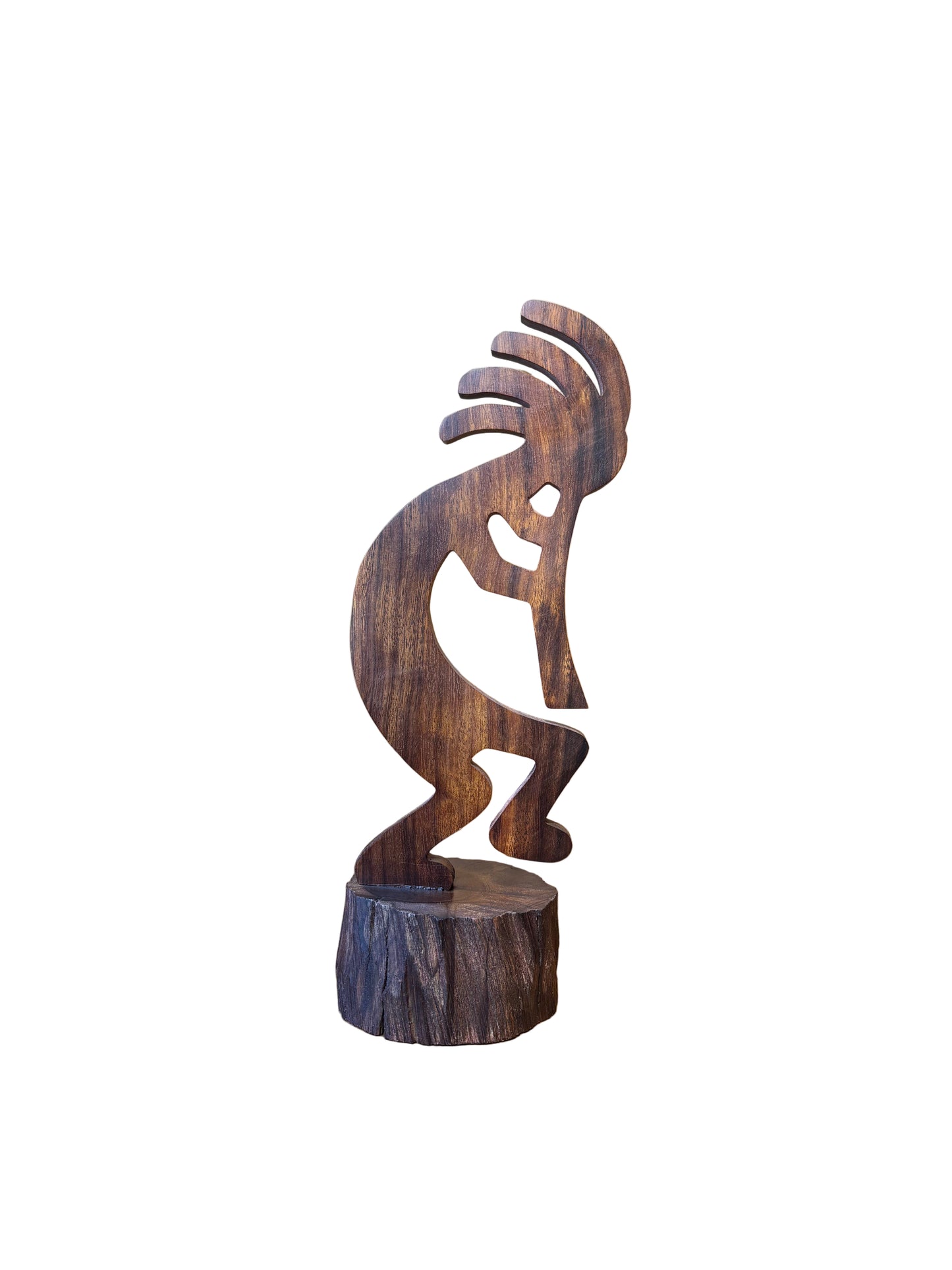 Wooden tool with decorative handle on a wooden background