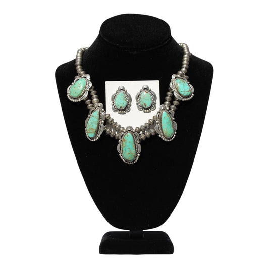 Handmade Prince Turquoise Necklace & Earrings Set – Sterling Silver