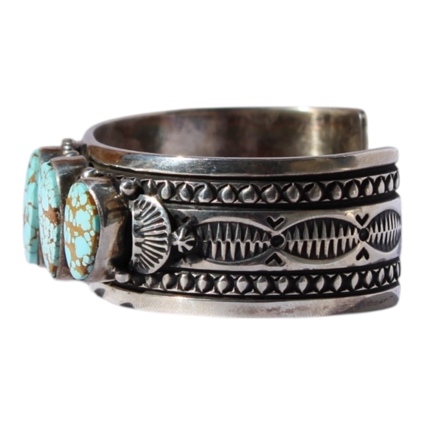 Handmade #8 Turquoise 5-Stone Cuff Bracelet – Sterling Silver