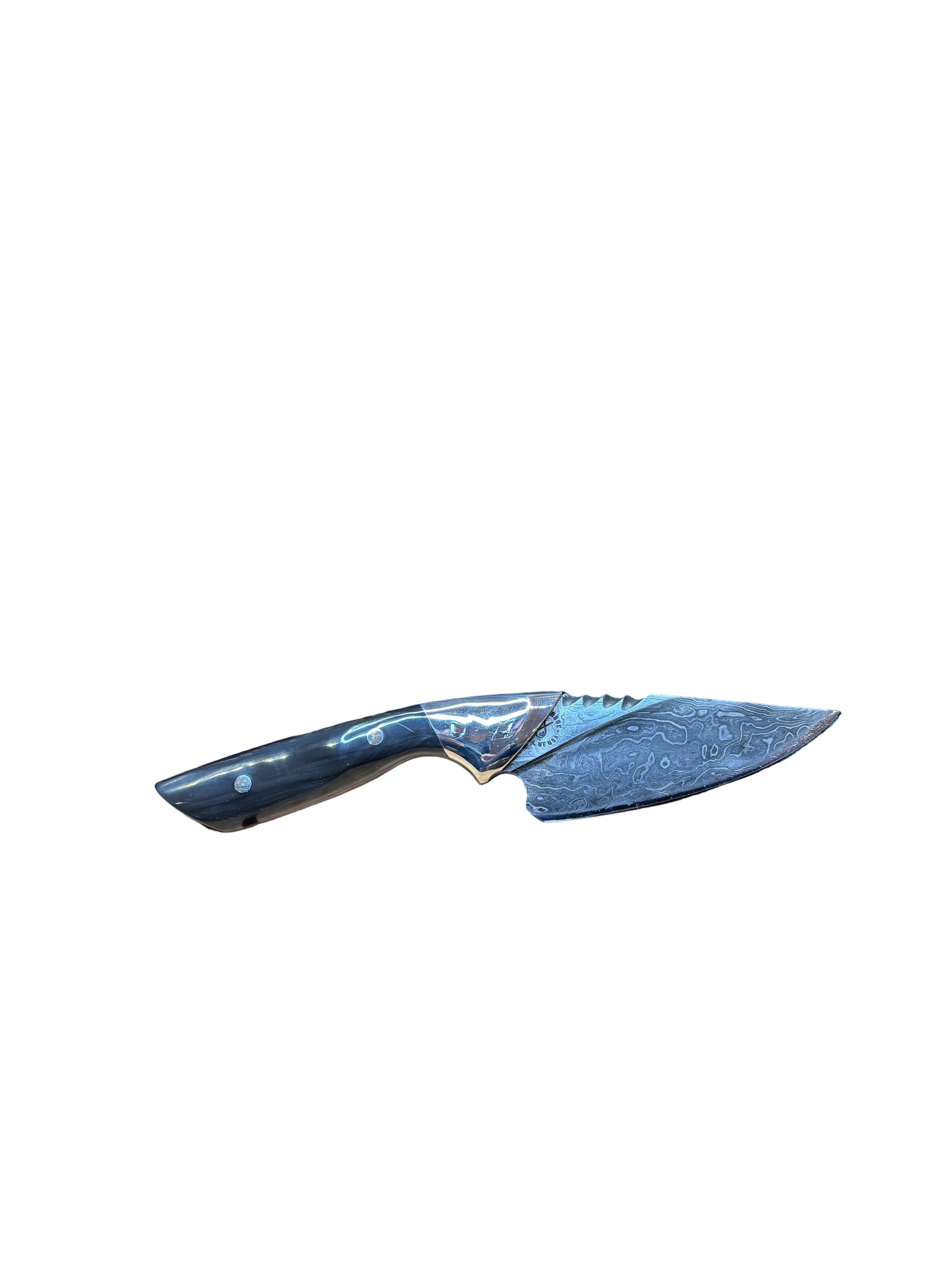 Knife with a blue handle and blade on a white background