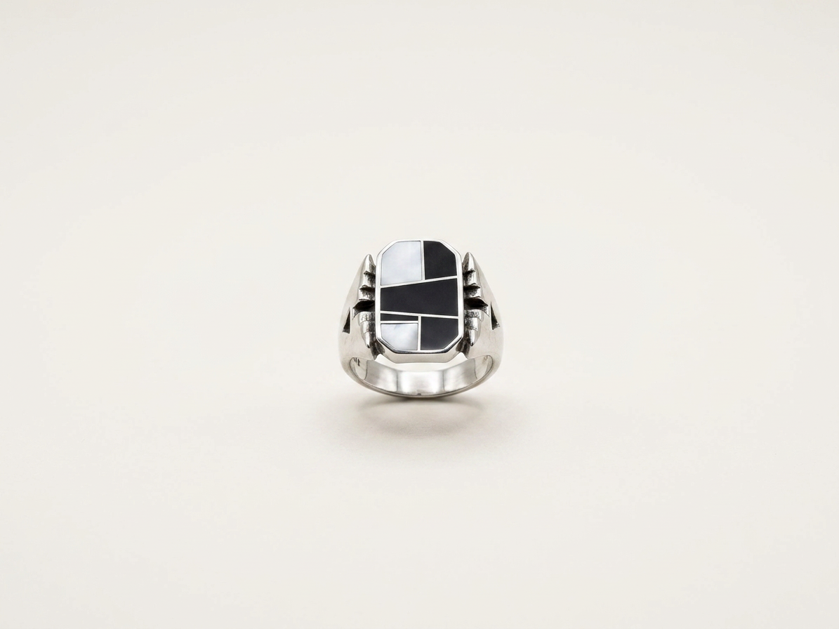 navajo Handmade Sterling & Jade Mother of Pearl Ring