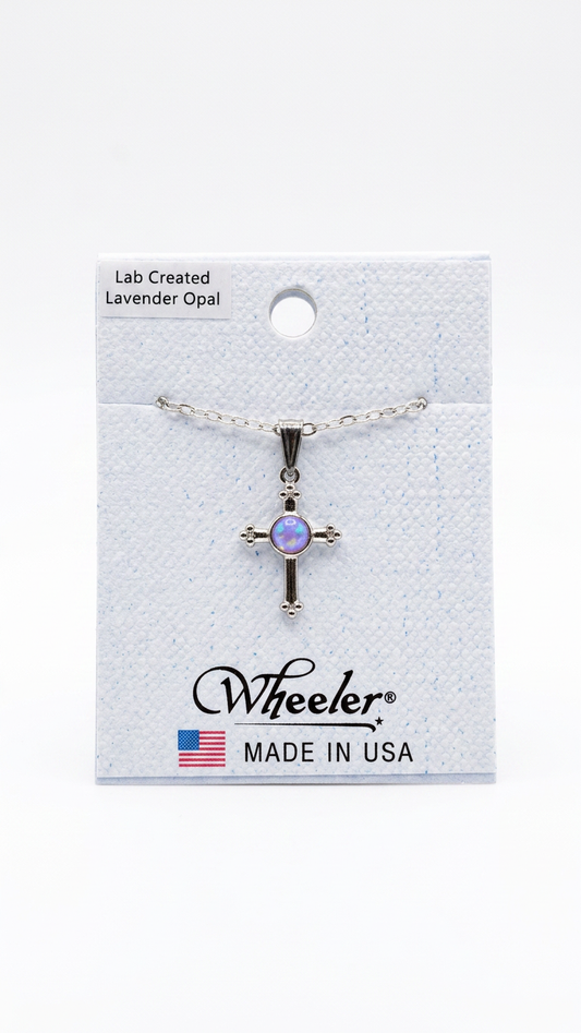 Wheeler Lab Created Lavender Opal Cross Necklace
