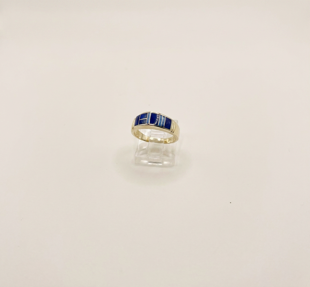 navajo Handmade Sterling Lapis Ring Inlay Band