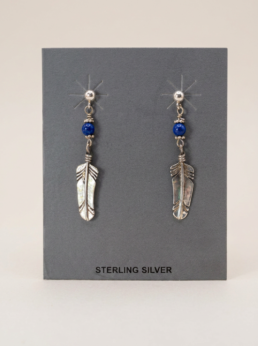 Ss Sterling Feather Lapis Stud Earrings