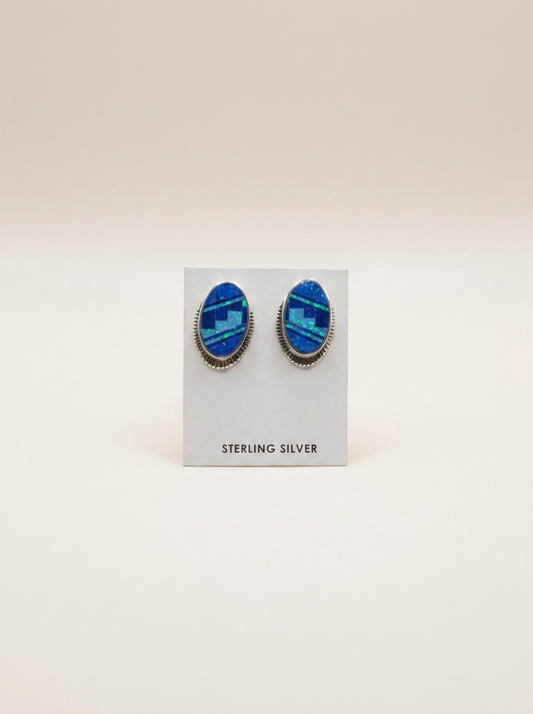 Ss Sterling Lapis Native Earrings Inlay Opal