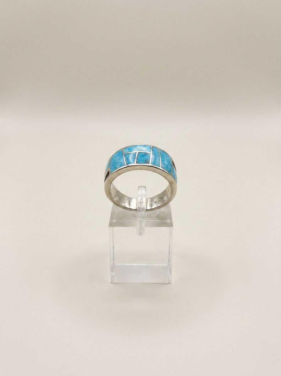 Supersmith navajo Madesterling & Turquoise Etched Ring