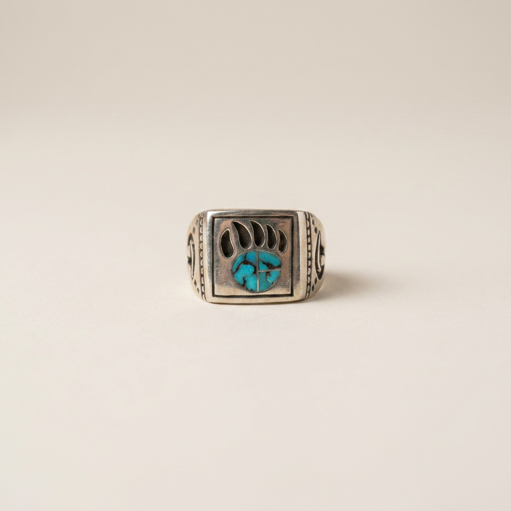Navajo Handmade Nature Beauty Turquoise Bear Paw Ring