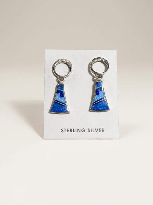 Ss Sterling Lapis Earrings Inlay Geometric Drop