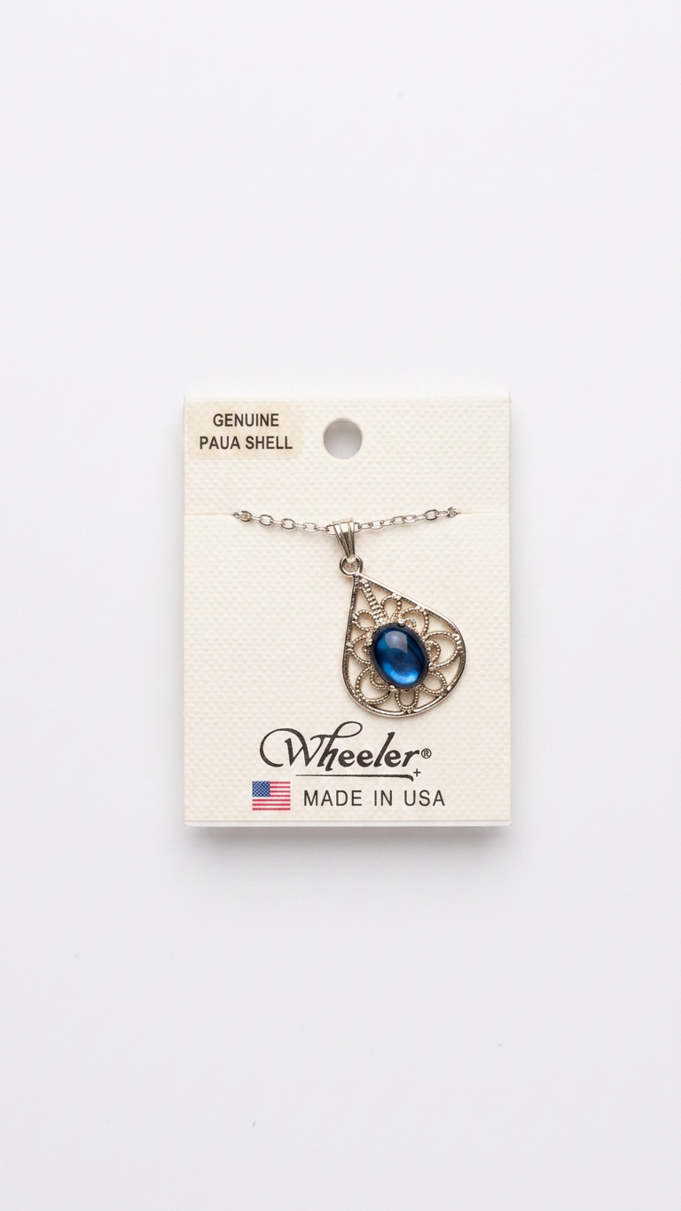 Wheeler Paua Shell Teardrop Filigree Pendant Necklace