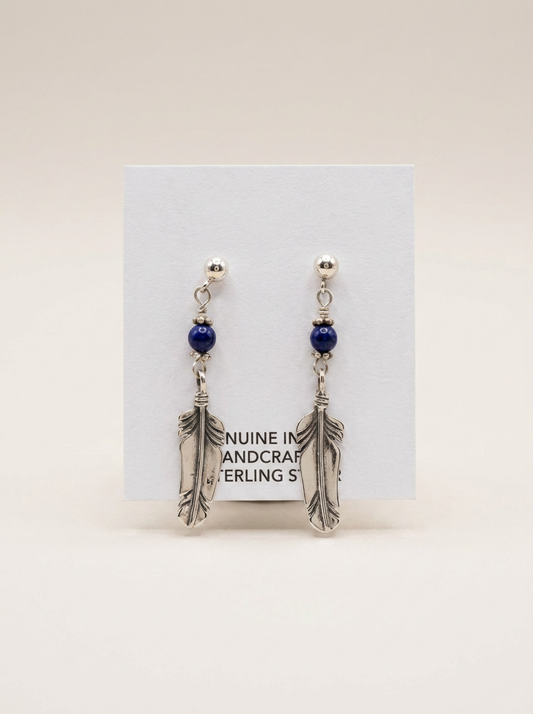 Ss Lapis Native Feather Earrings Sterling — Earrrings