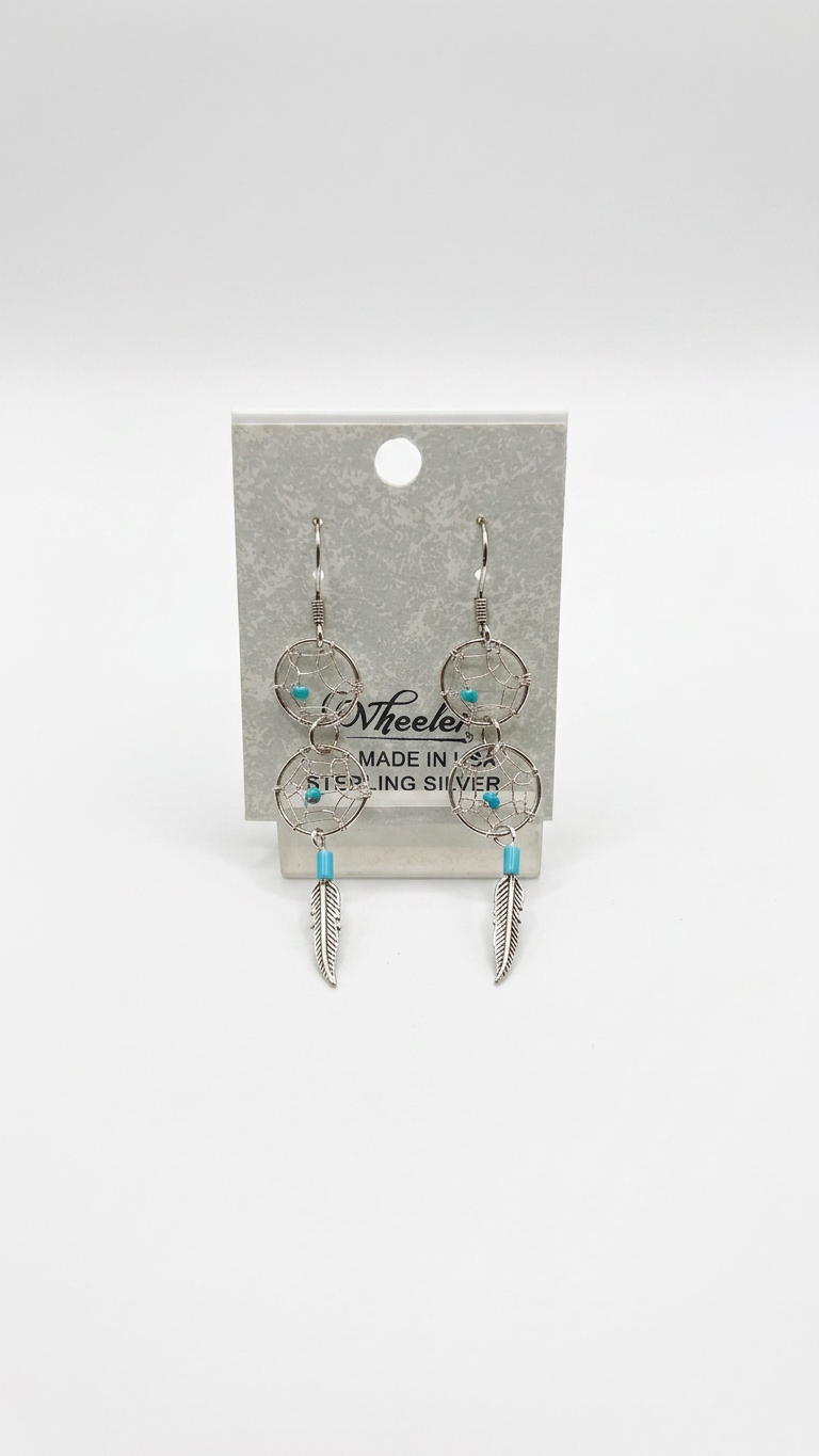 Wheeler Turquoise and Sterling Dreamcatcher Feather Drop Earrings