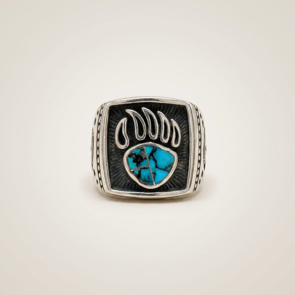 Navajo Handmade Nature Beauty Turquoise Bear Paw Ring
