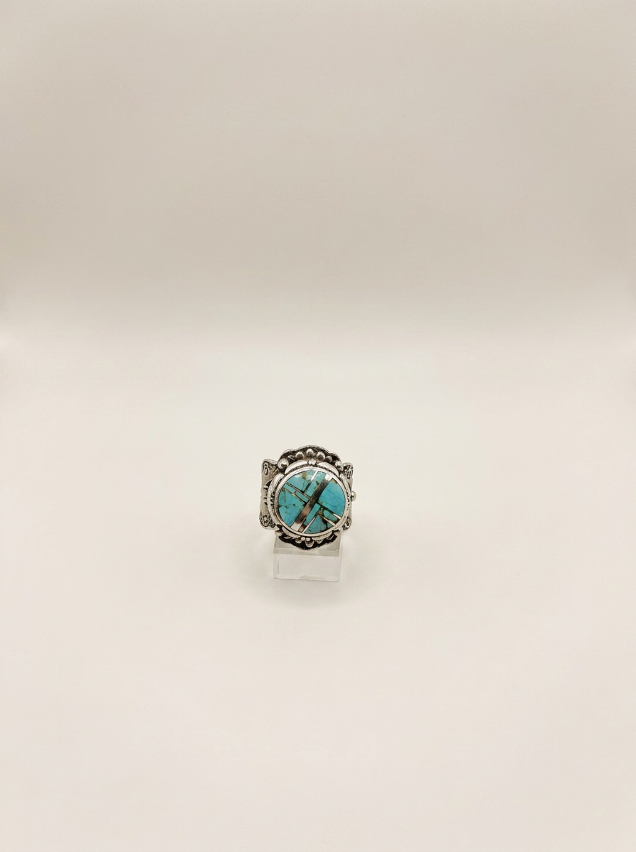 Supersmith navajo Made Sterling & Turquoise Etched Ring